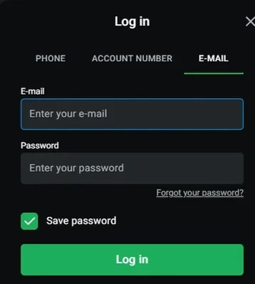 Login window asking for email and password with a password reset link